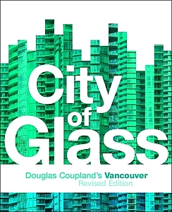 Book cover of glass buildings in blue and green tones.